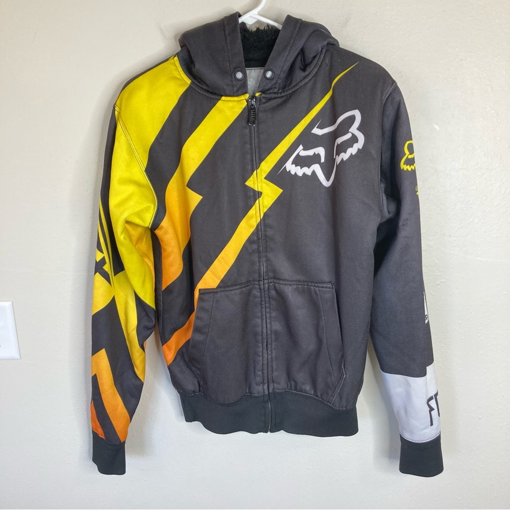 Fox Racing Jacket Hoodie Sweatshirt Full Zip Faux Fur Lined